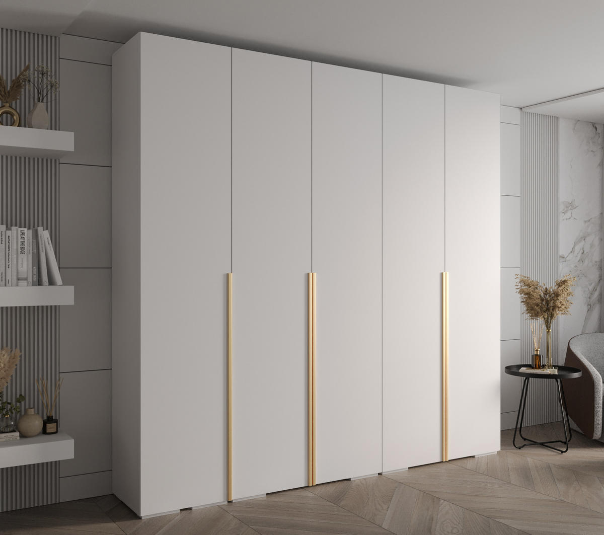 DREHTÜRENSCHRANK 236.7/250/47 5-türig - Goldfarben/Weiß, Holz/Metall (250/236.7/47cm) - MÖBEL KRYSPOL