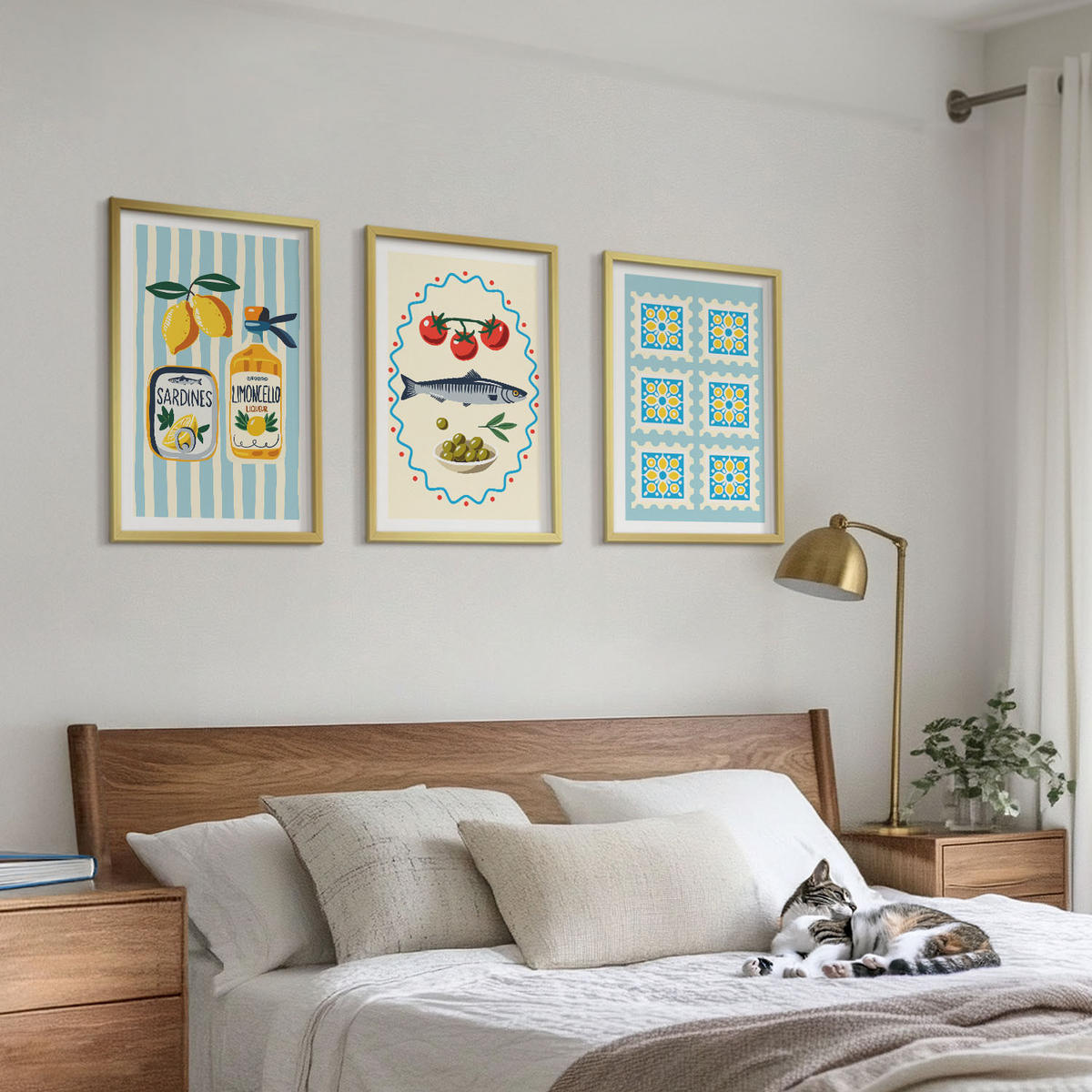 BILDER SET 3er Set - 40x60 cm Goldrahmen - Illustrationen von Küchen im mediterranen Stil - Goldfarben, Kunststoff (40/60cm) - TULUP