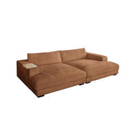 BIG SOFA XL MIT TABLETT NATUR MADELINE Braun Cord - Dunkelbraun/Schwarz, Kunststoff/Textil (290/85/190cm) - KAWOLA