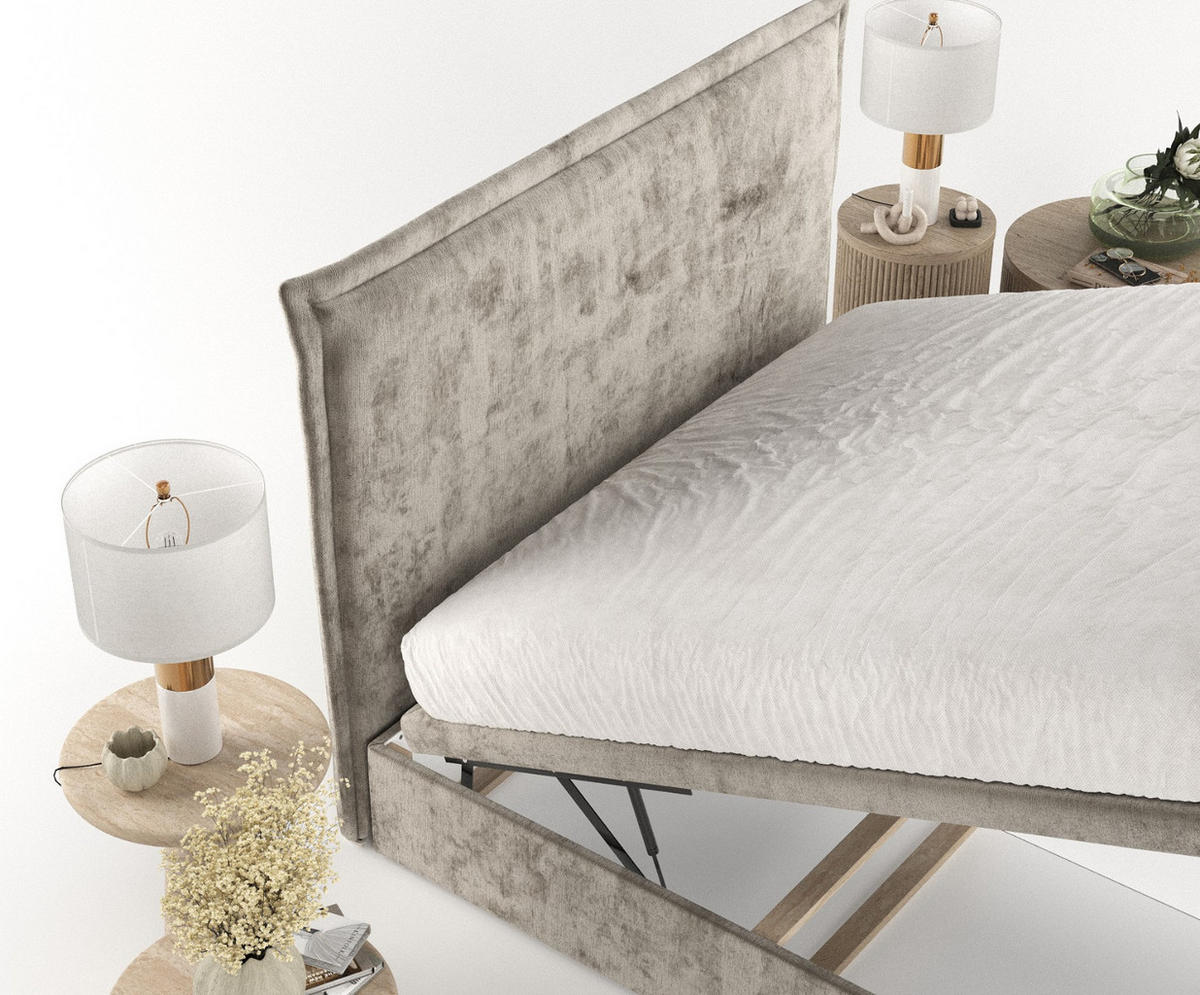 POLSTERBETT Eliot mit Stauraum 120/200 cm Beige im Lotta Stoff - Beige/Schwarz, Holz/Holzwerkstoff (120/200cm) - AltaBeds