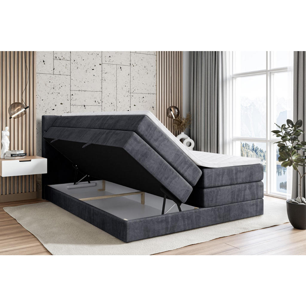 Thumbnail - Altdecor Boxspringbett, Dunkelgrau, Holzwerkstoff, Höhe ca. 20 cm, 140x200 cm, Schlafzimmer, Betten, Boxspringbetten