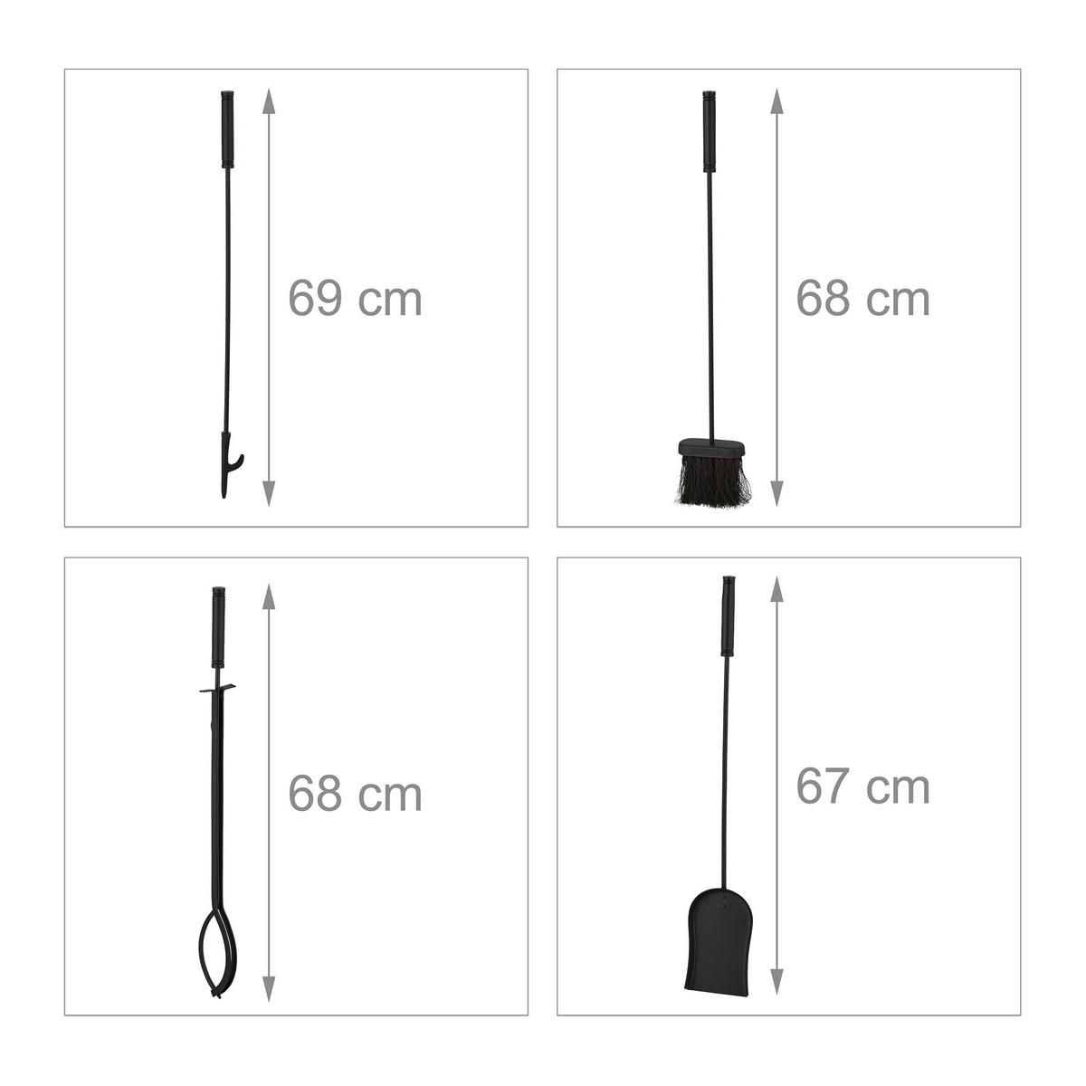 5-TLG.KAMINBESTECK-SET - Schwarz, Holz/Metall (20/78/20cm) - Relaxdays