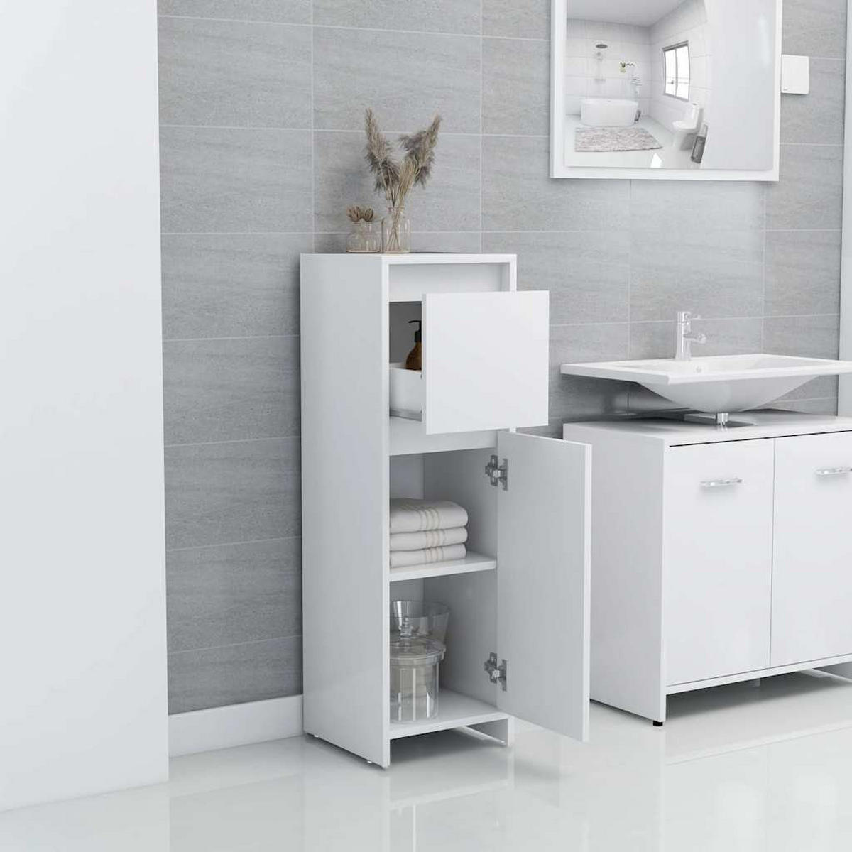 BADEZIMMERSCHRANK Weiss 30/30/95 Cm Holzwerkstoff - Weiß, Holzwerkstoff (30/95/30cm) - vidaXL