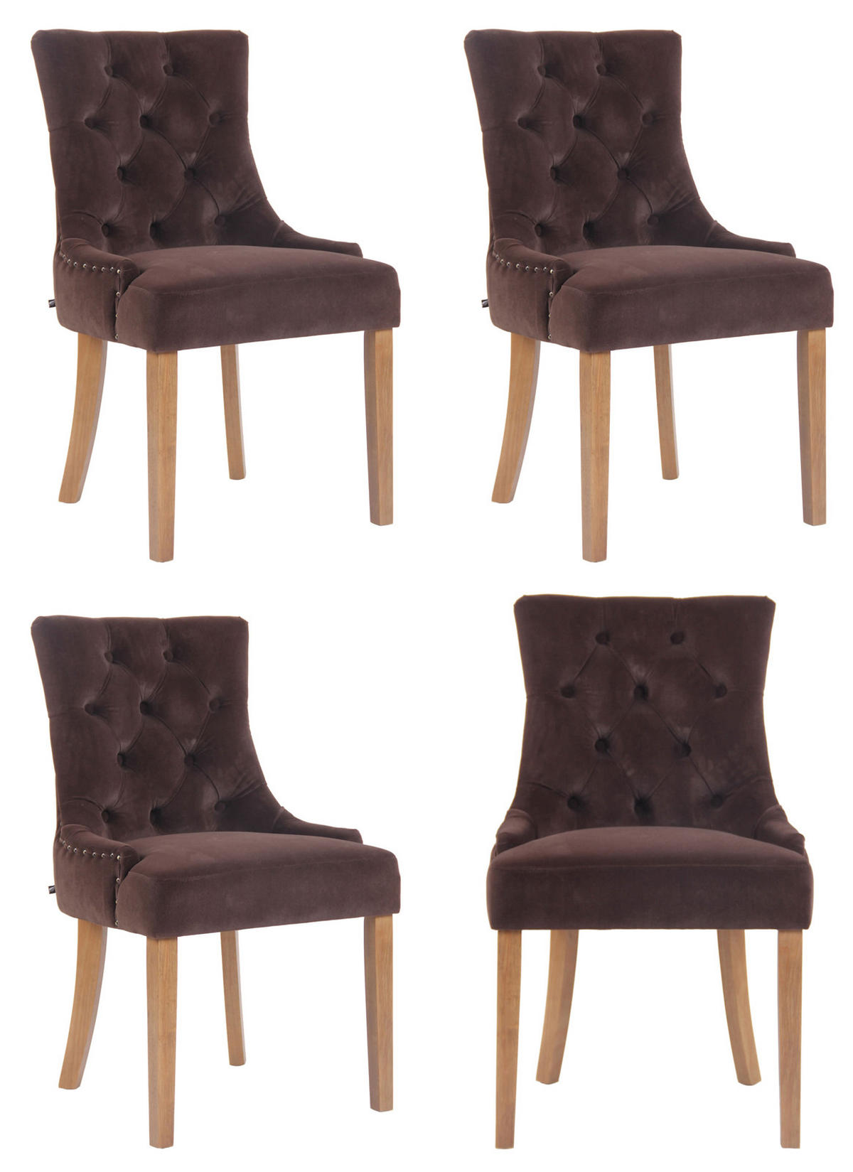 WOHNZIMMERSTUHL 4er Set Samt braun - Naturfarben/Braun, Holz/Textil (55/92/58cm) - CLP
