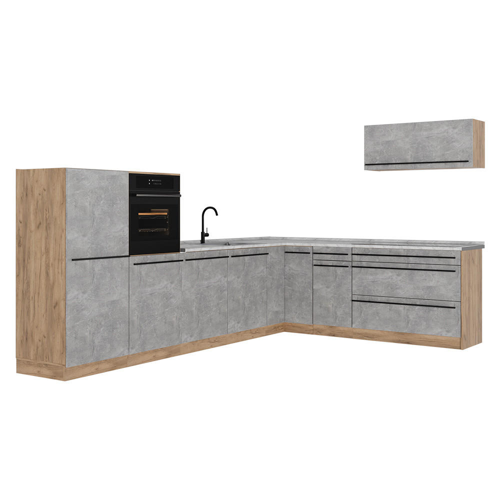 Vicco Eckküche Grau, Honigeiche 327x143x60 cm