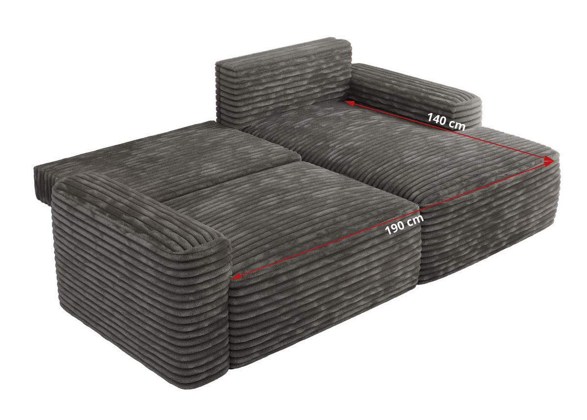 ECKSOFA BELLUNO L Dunkelgrau Cord - Links - Dunkelgrau/Schwarz, Textil (144/233cm) - MKS