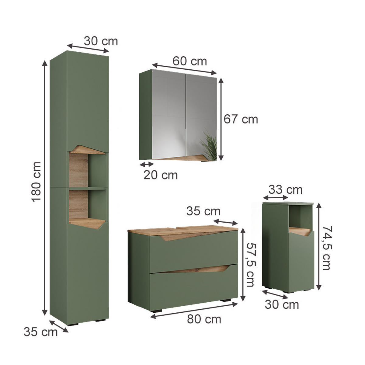 KOUPELNOVÝ NÁBYTEK Marelle Zelená/umělecká - zelená barva, kompozitní dřevo (80/57.5/35cm) - Vicco