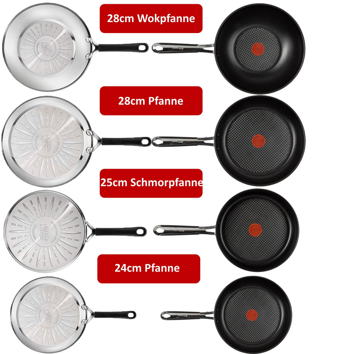 PFANNENSET Bratpfanne Tefal E76 Set 17 7-teilig 24/28 cm Bratpfannen 25 cm Schmorpfanne 28 cm Wok Antihaft ThermoSpot Induktion Spülmaschinenfest - Silberfarben, Metall - Tefal
