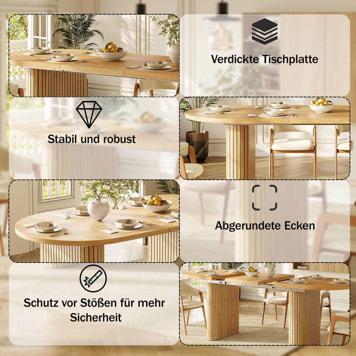 ESSTISCH Ausziehbar 120-160Cm Oval Holzstruktur Natur - Naturfarben, Metall (80/120/75.5cm) - FLIEKS