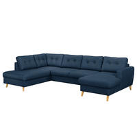 WOHNLANDSCHAFT mit Longchair - Blau/Olivgrün, Textil (290/90/200cm) - home24