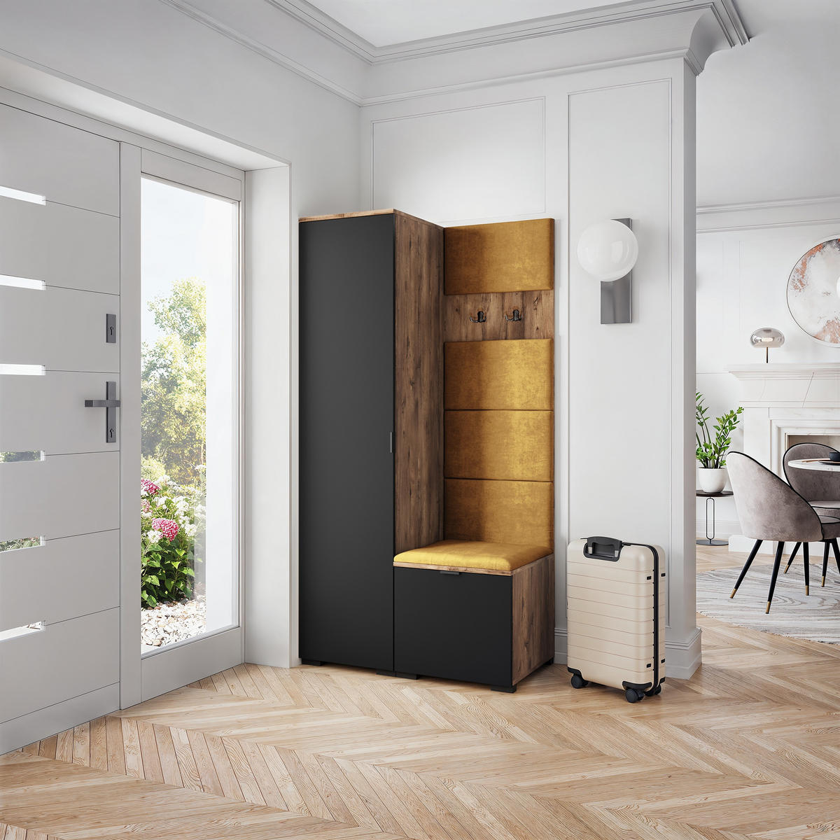 GARDEROBENSCHRANK LORI 95/181/51 cm Modern Garderobe-Set Eiche Lefkas - Eichefarben/Gelb, Holzwerkstoff (95/181/51cm) - MASSENO