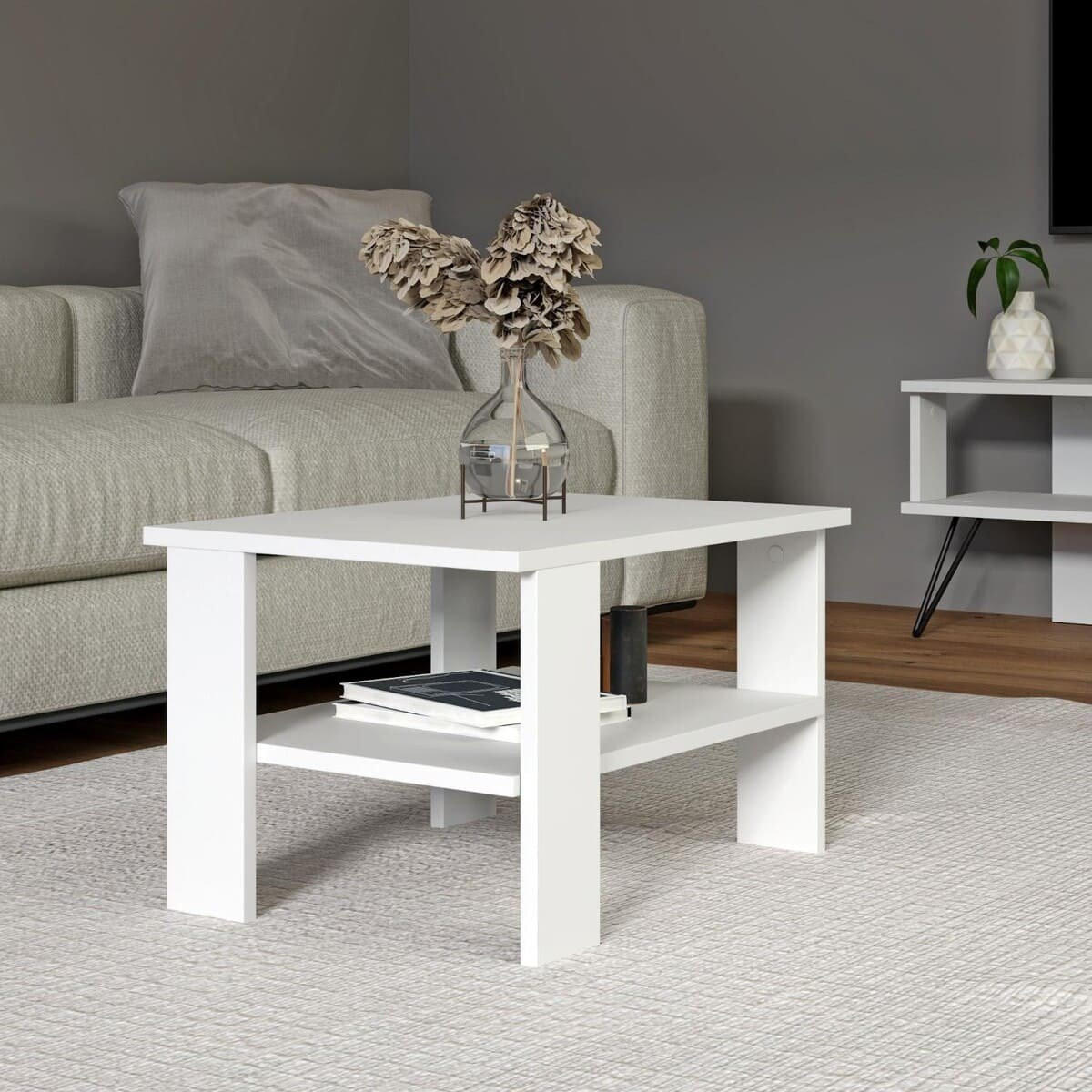 KONFERENČNÍ stolek s 1 policí, šířka 60 cm - DUAMA - bílá, kompozitní dřevo (60/45/37cm) - Calicosy