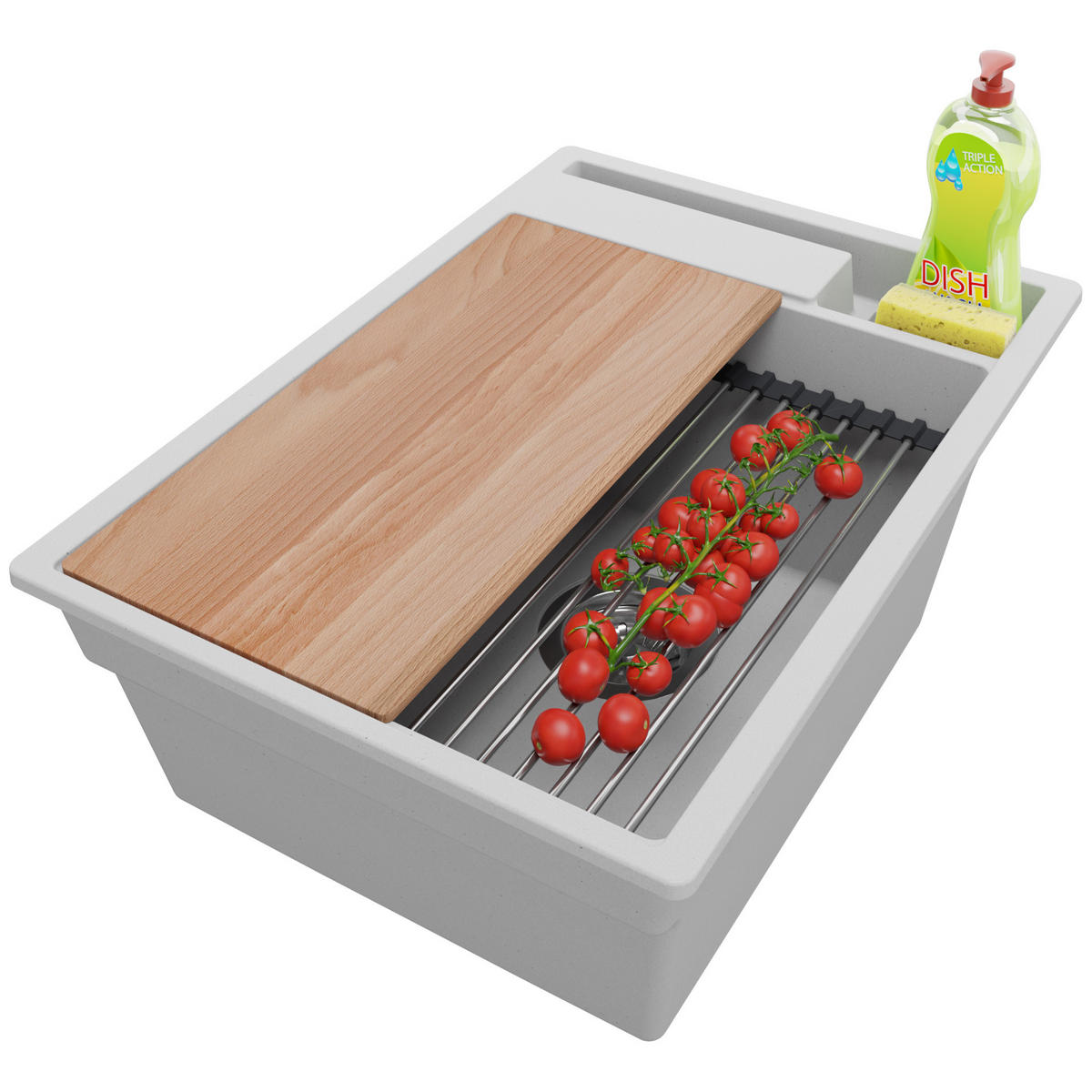 SPÜLBECKEN Oslo Pocket, 2-er set Grau 38/53 cm 1 Becken + Ablauf-Set + Küchenzubehörset ab 40er Unterschrank - Chromfarben/Beige, Kunststoff (38/20/53cm) - Primagran