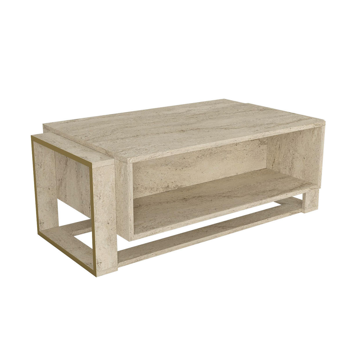 COUCHTISCH Bianco Beige Granit Optik - Beige/Goldfarben, Holzwerkstoff (60/107/41cm) - moebel17