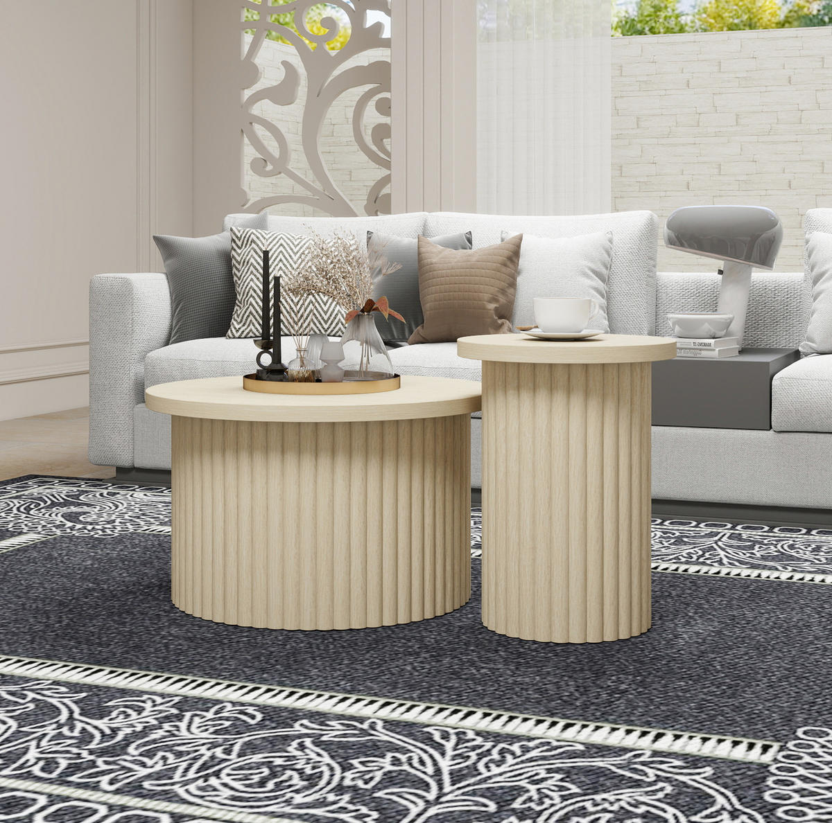 COUCHTISCH aus MDF Ø68,7x40,6/Ø40,1x51,7 cm in Natur 2er-Set - Naturfarben, Holzwerkstoff (68.7/68.7/40.6cm) - Modfu