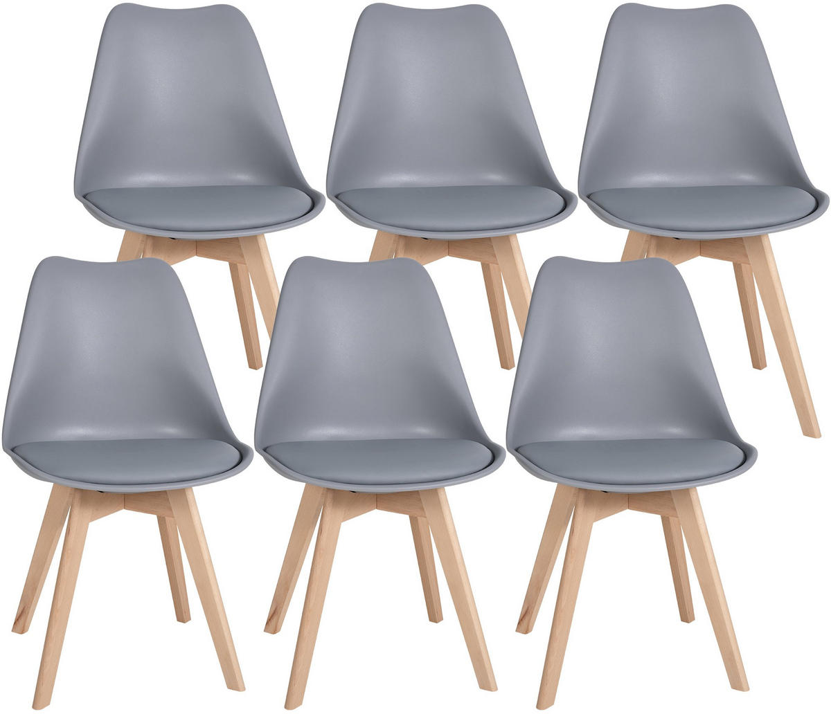 STUHL 6er Set Kunststoff grau - Eukalyptusholzfarben/Grau, Holz/Kunststoff (49/83/50cm) - CLP