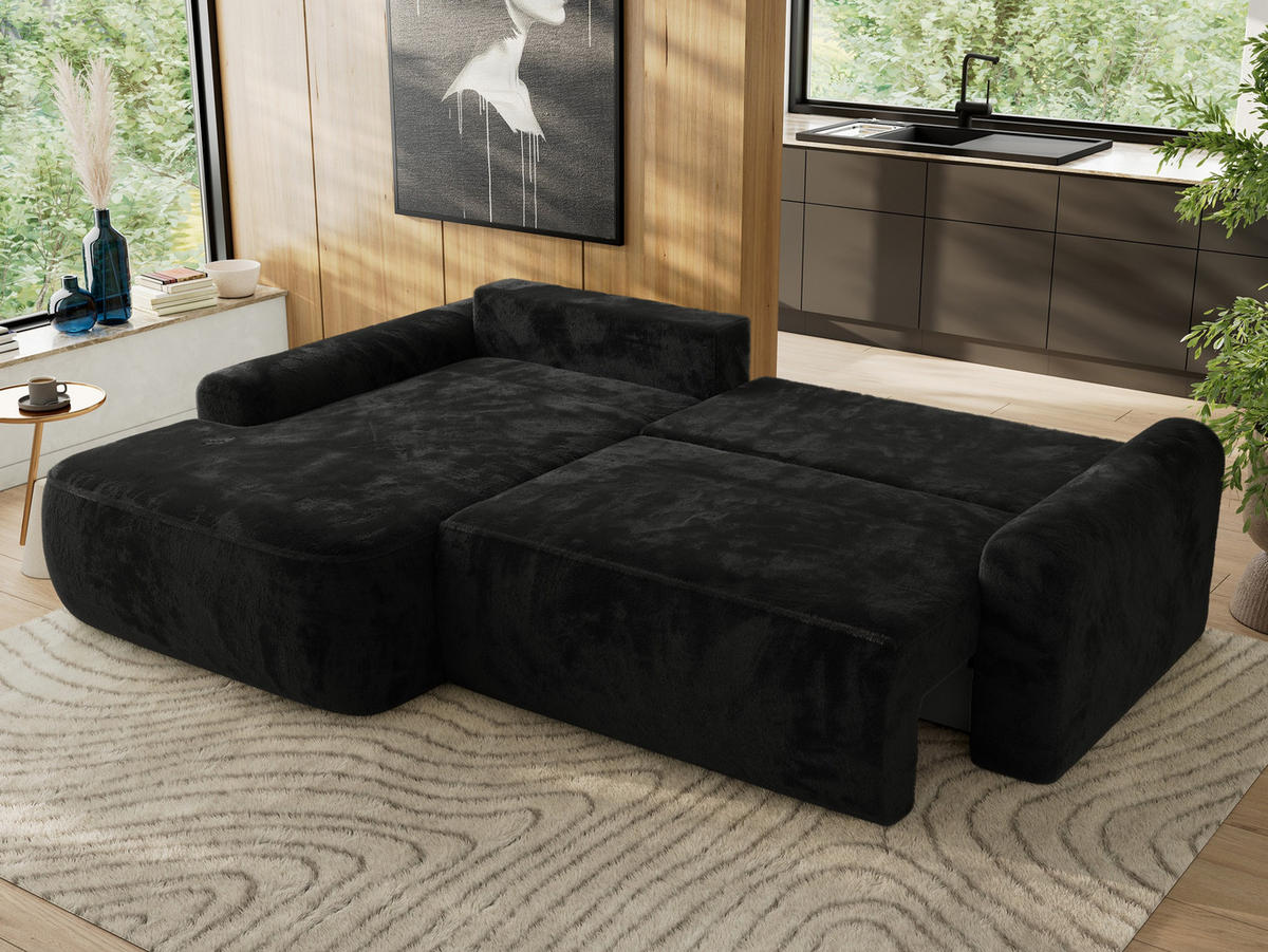 ECKSCHLAFSOFA CUBO L Schwarz Plüsch - links - Schwarz, Kunststoff/Textil (273/187cm) - MKS