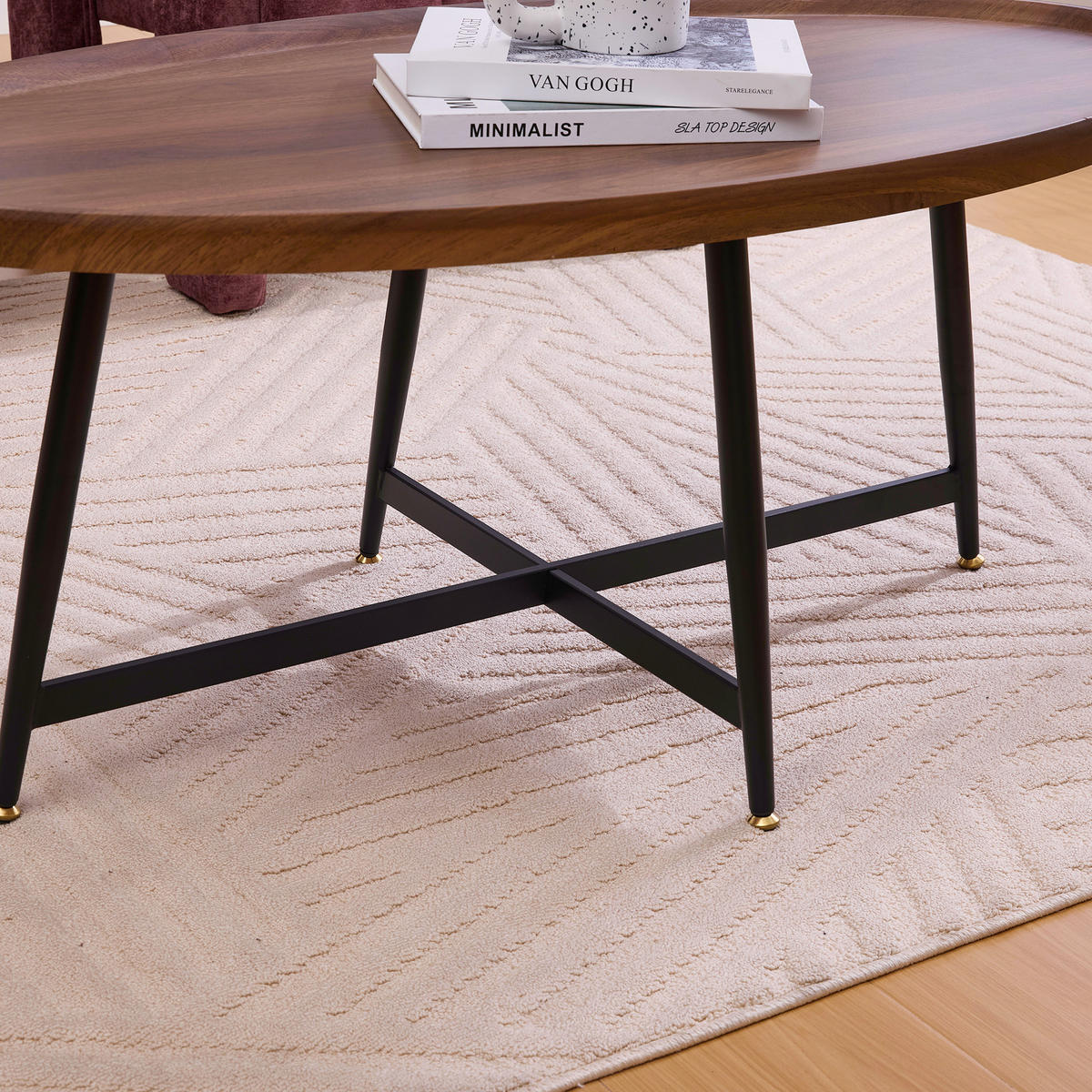 COUCHTISCH, ovale MDF-Tischplatte in Braun mit schwarzem Metallgestell, skandinavisch-minimalistisch, 110/55/45 cm,Braun - Braun, Holzwerkstoff (55/110/45cm) - Redom