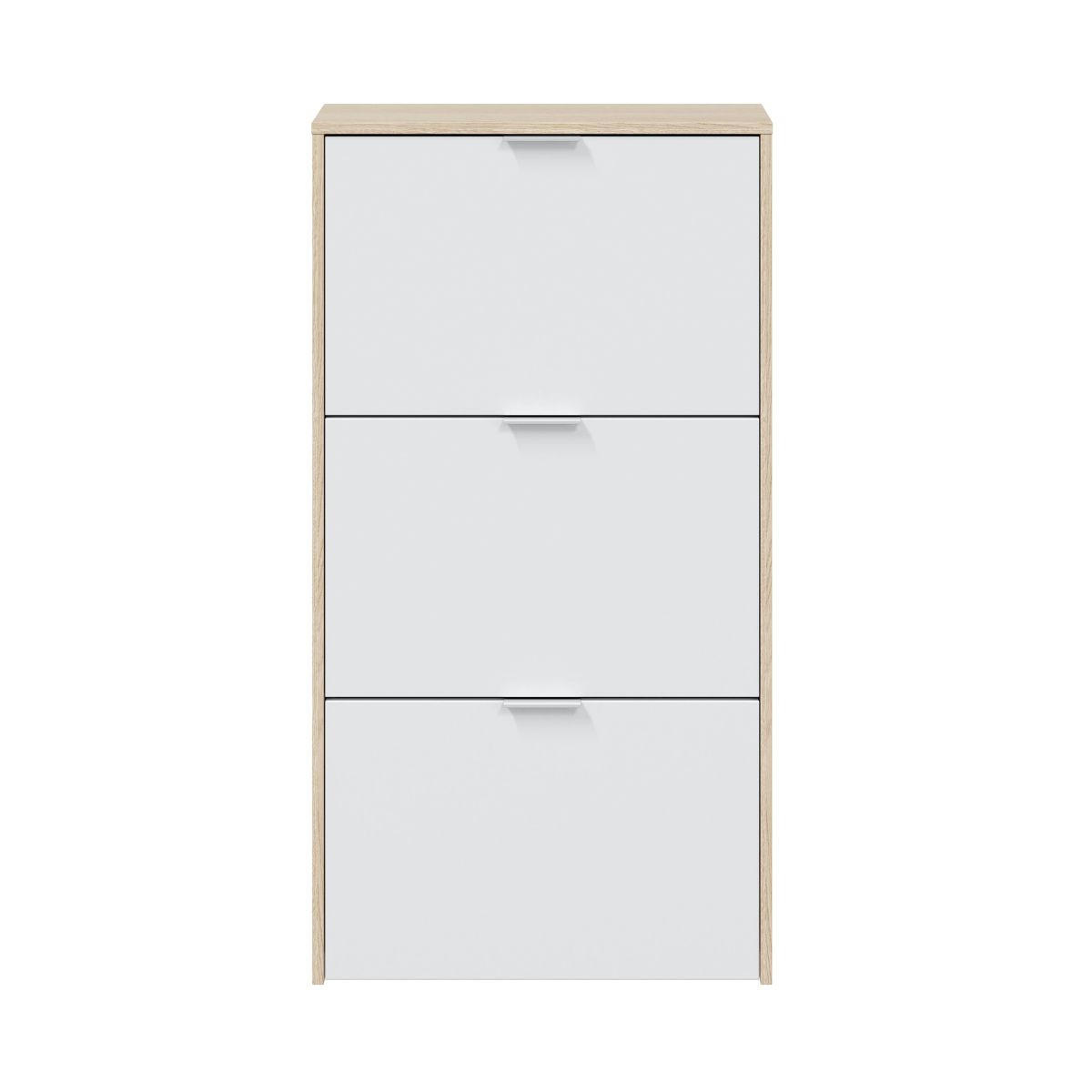 SCHUHSCHRANK 3 Klappen Zapateros - L60 cm - Eichefarben/Weiß, Holzwerkstoff (22/113/60cm) - Calicosy