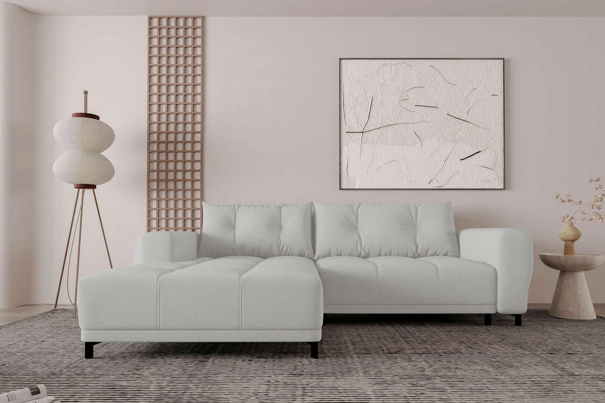 ECKSOFA Massimo Strukturstoff Hellgrau inkl. Schlaffunktion Links - Hellgrau/Schwarz, Textil/Metall (246/177cm) - 99rooms