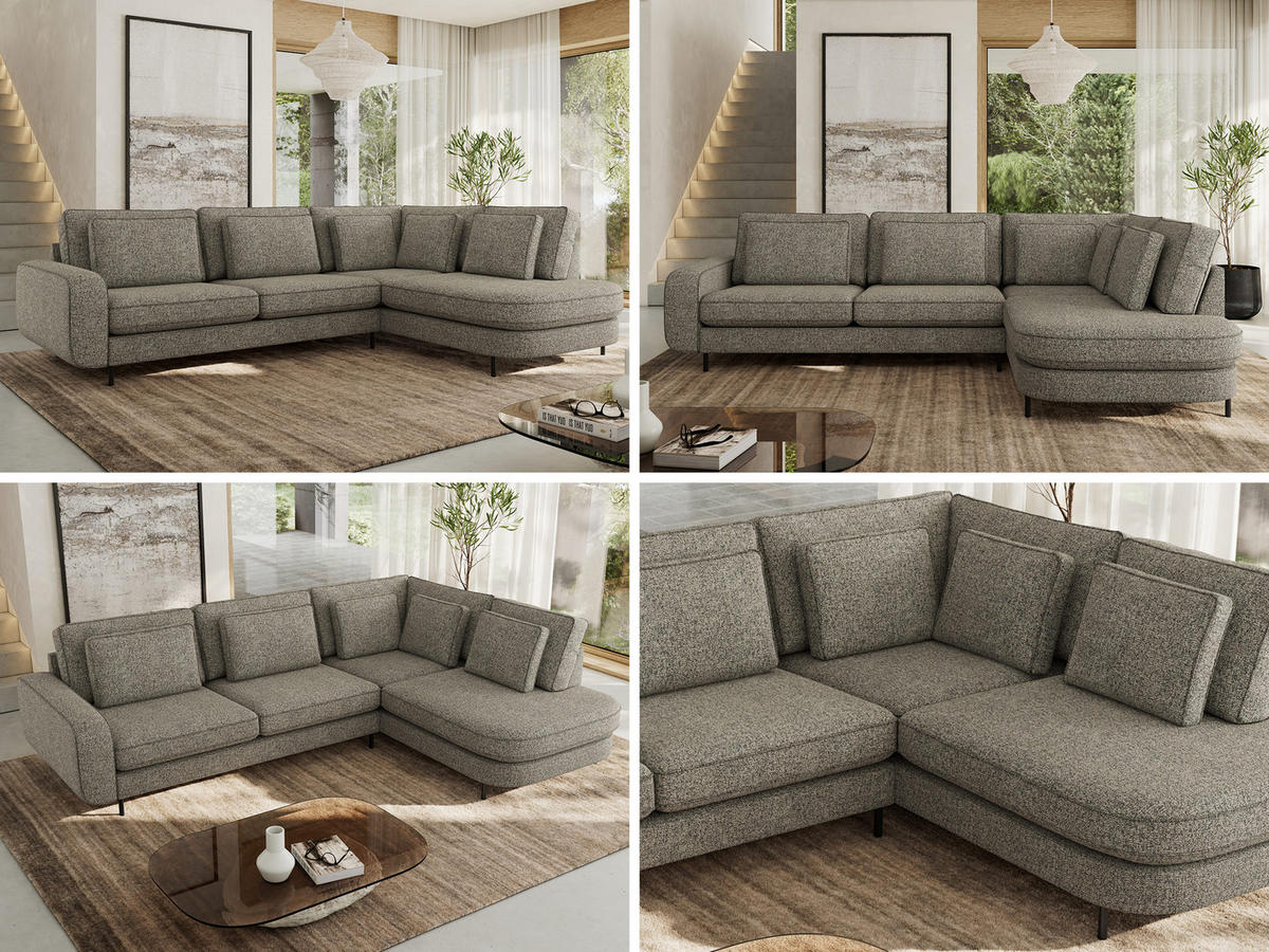 ROHOVÁ SEDAČKA CALENO L - Šedá Strukturovaná látka - Levá Strana - šedá/černá, kov/textil (317/225cm) - MKS