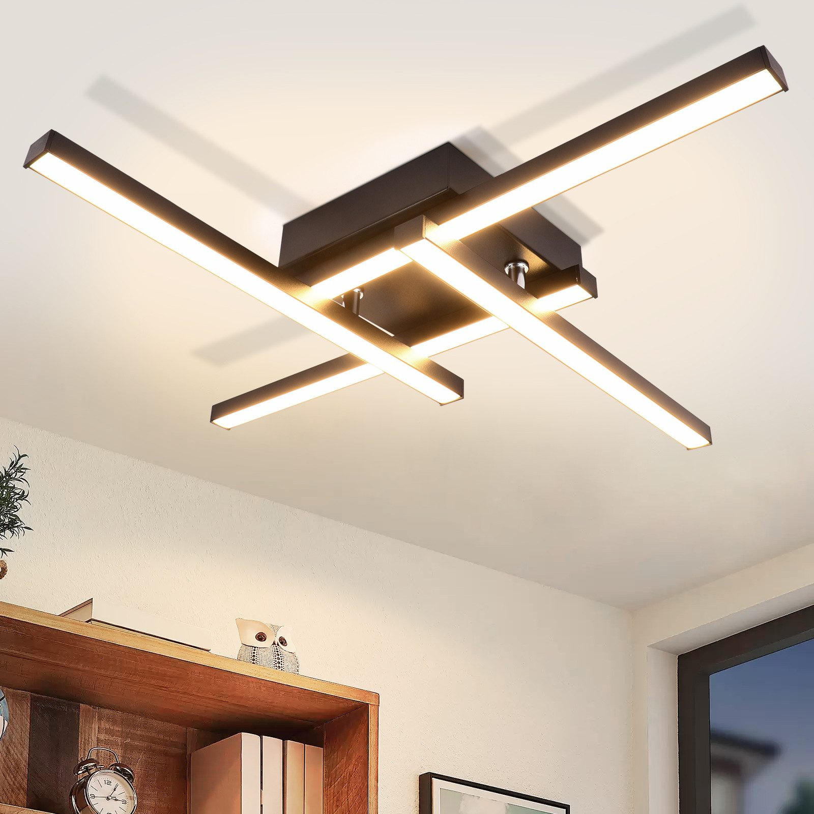 LED-DECKENLEUCHTE Cuxhaven 45.5/45.5/6.8 cm - Schwarz, Metall (45.5/45.5/6.8cm) - Nettlife