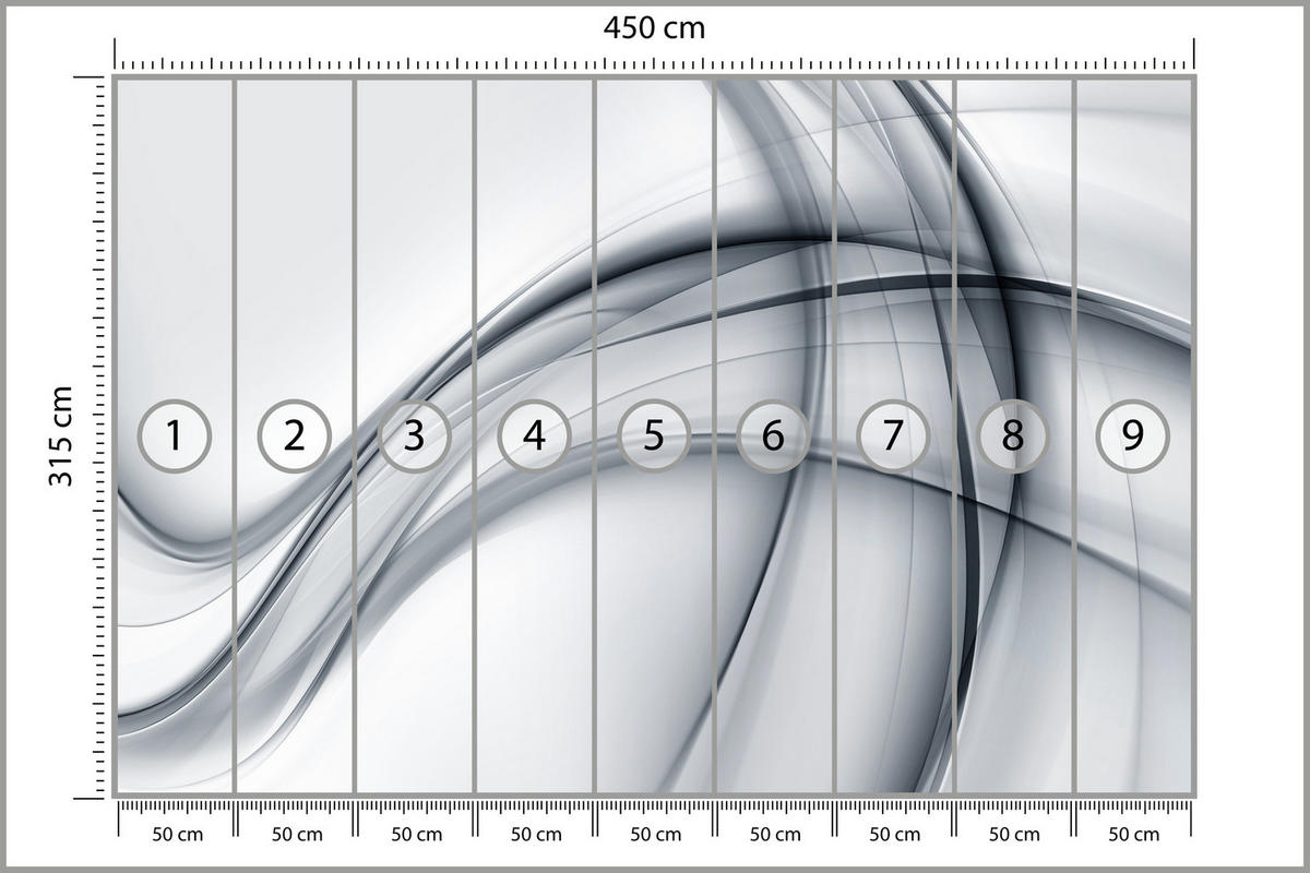 FOTOTAPETE für Wohnzimmer Abstrakte Graue Linien Muster Modern 450x315 - Schwarz/Grau, Papier (450/315cm) - Muralo
