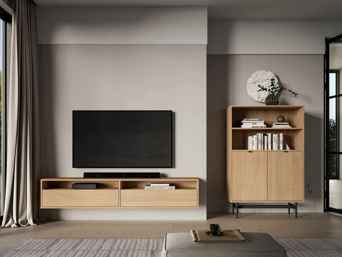 TV-STOLEK Heggers s výklenky Dub mavelie 180 cm - béžová, kompozitní dřevo (180/33/33cm) - Selsey