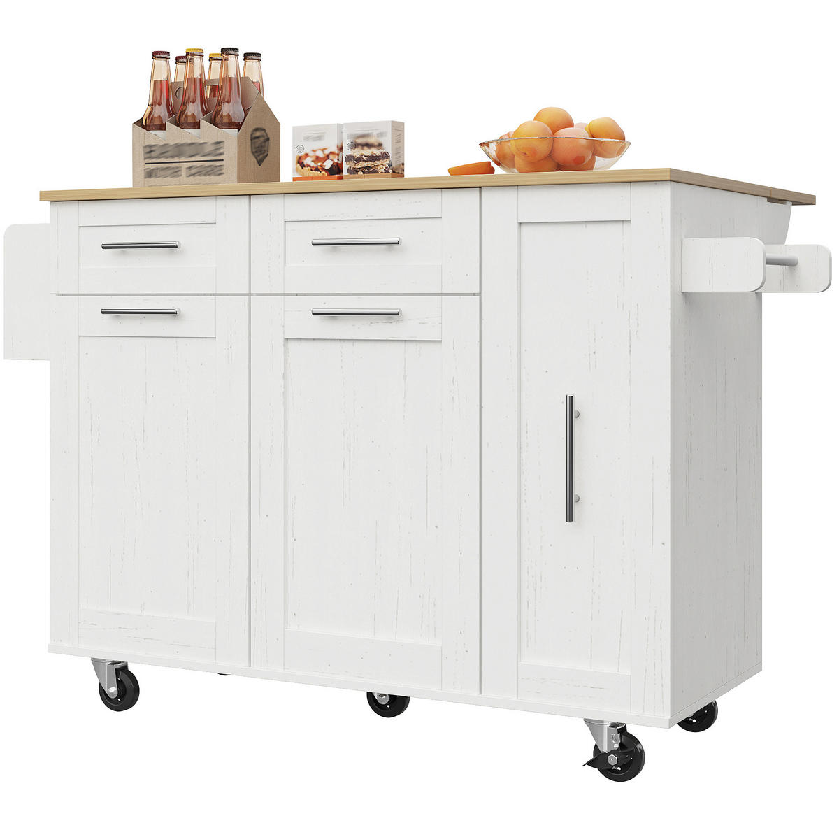 KÜCHENINSEL mit Klapptisch 110 x 46 cm Weiß - Weiß, Metall (74/92.5/134.5cm) - Beauniv