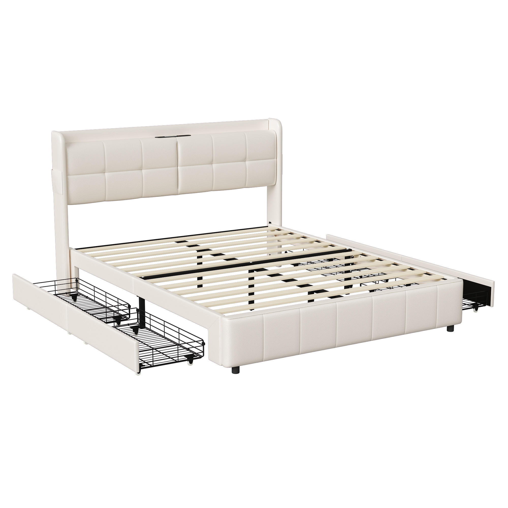 POLSTERBETT 160x200 cm mit Schubladen Leselicht Ladestation Bettkasten - Weiß, Holz (160/200cm) - PARAFTA HOME