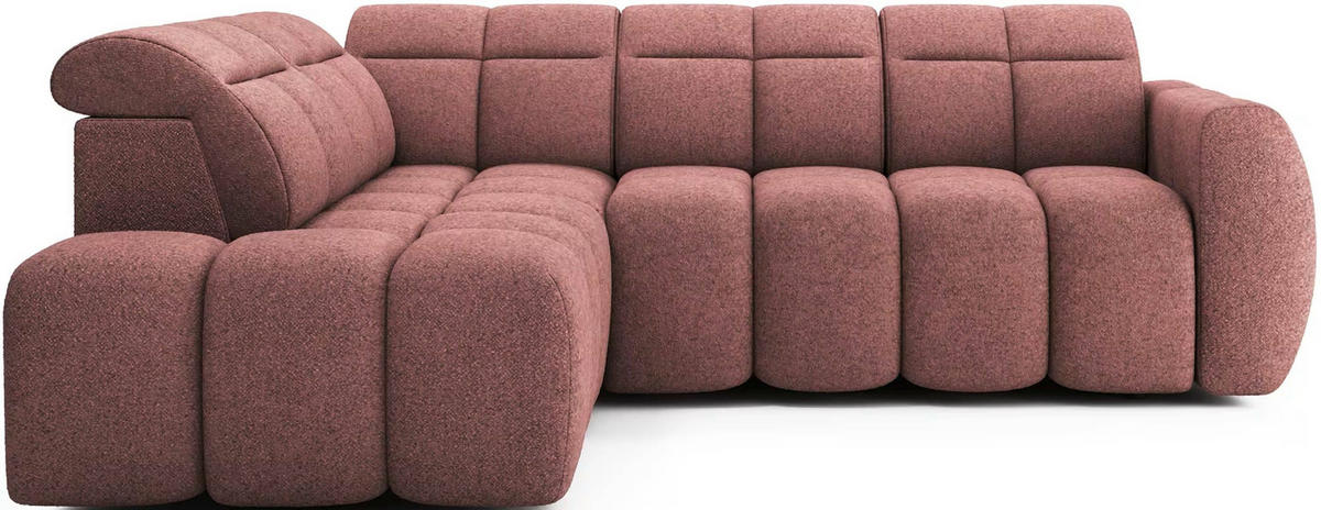 ECKSOFA mit elektrischem Sitzvorschub, Bettkasten und verstellbare Kopflehnen - Rosa, Naturmaterialien/Textil (258/208cm) - Eltap