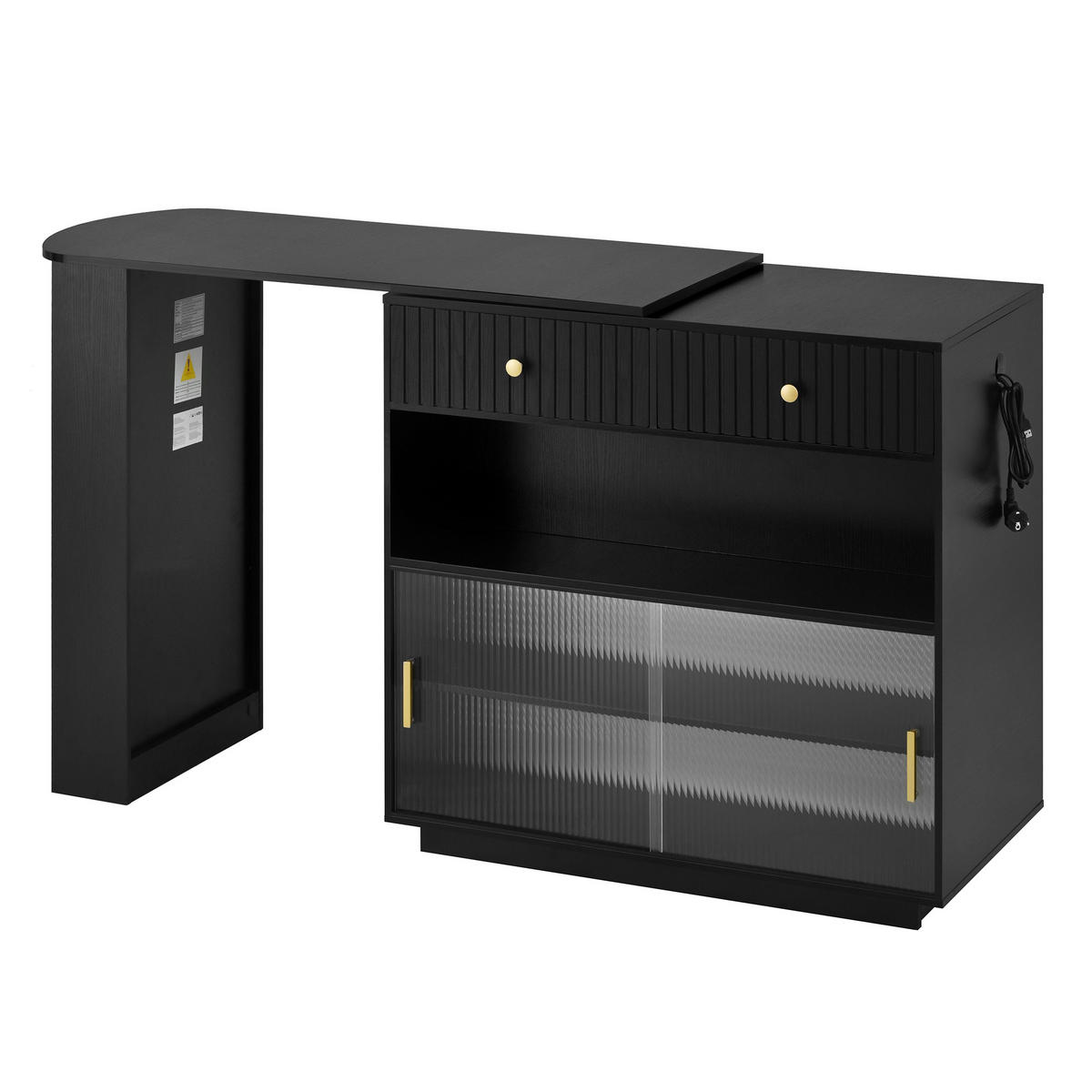 BARTISCH 120/50/95,5 cm in Schwarz mit Stauraum und LED-Beleuchtung - Schwarz, Holzwerkstoff (50/120/95.5cm) - BEAOK