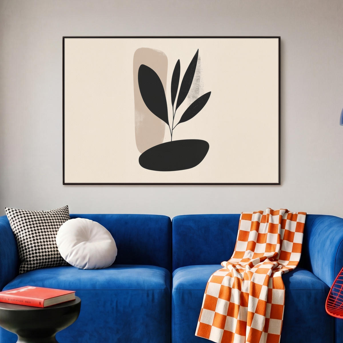 LEINWAND Bilder mit Rahmen - Pflanze - Beige - Japanisch - 90x60 - Schwarz, Textil (90/60cm) - MuchoWow