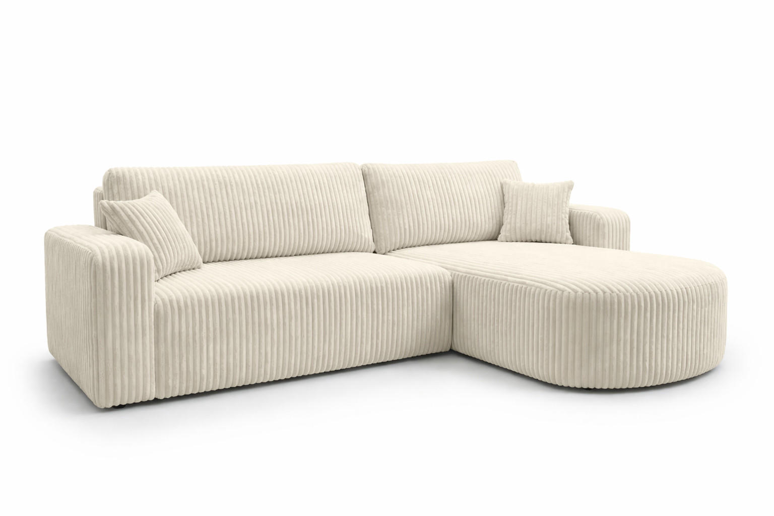 ECKSOFA Mit Schlaffunktion, Cordstoff Tilia, Ecru, Rechts, ROUND ONE XL - Ecru, Holz (271/175cm) - Kaiser Möbel