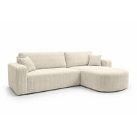 ECKSOFA Mit Schlaffunktion, Cordstoff Tilia, Ecru, Rechts, ROUND ONE XL - Ecru, Holz (271/175cm) - Kaiser Möbel