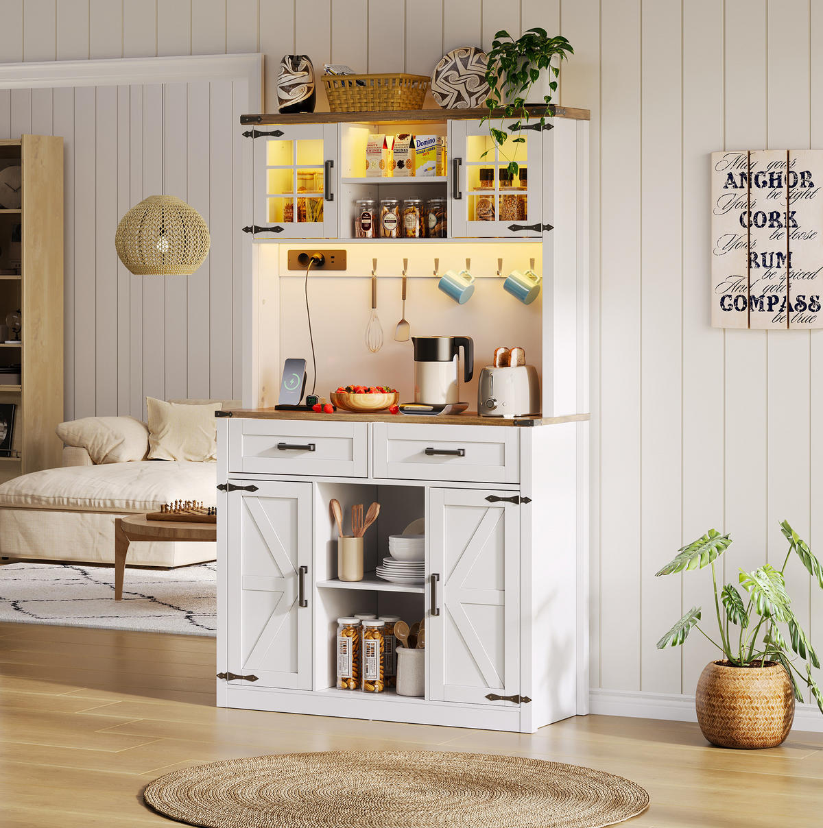 BARSCHRANK mit LED und Ladestation MDF Brown+White - Braun, Holzwerkstoff (40/172/100cm) - Meubliv