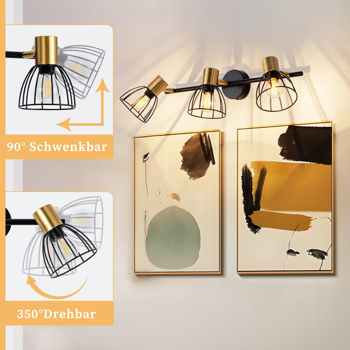 WANDLEUCHTE Glowyn 48/18/18 cm - Schwarz, Metall (18/18/48cm) - ZMH