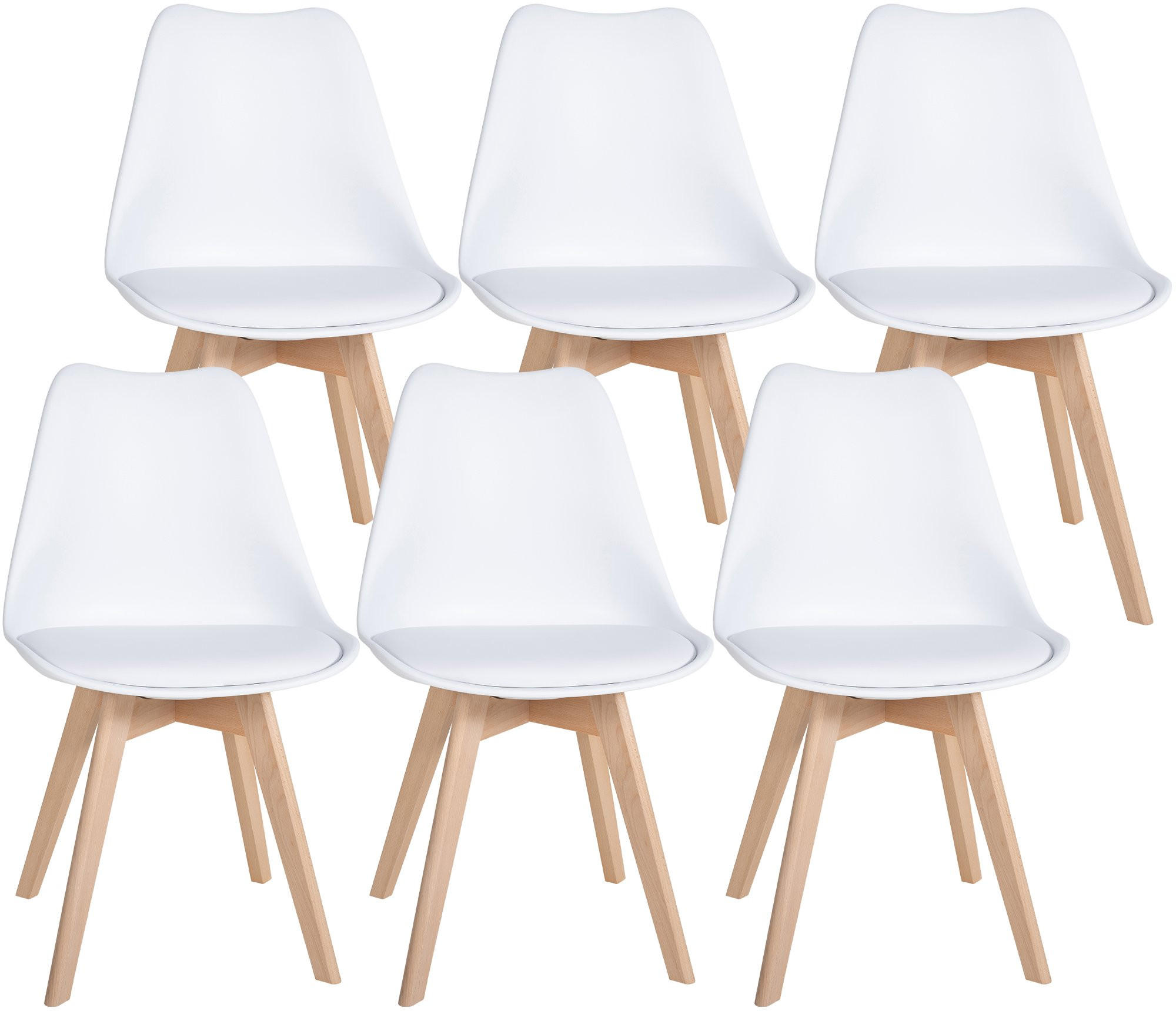 STUHL 6er Set Kunststoff weiß - Eukalyptusholzfarben/Weiß, Holz/Kunststoff (49/83/50cm) - CLP
