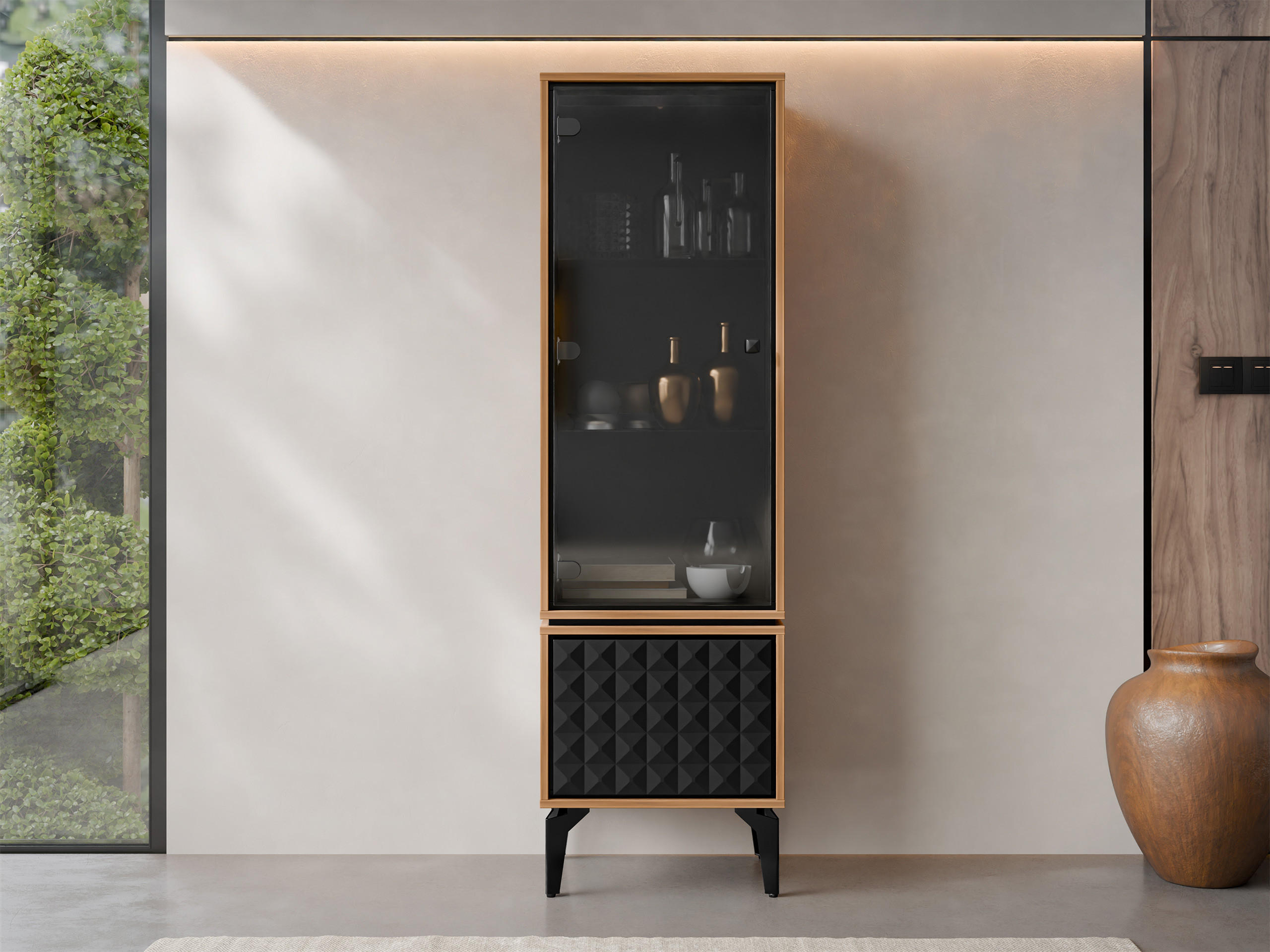 VITRINE Ella 54 - Schwarz/Braun, Holzwerkstoff/Metall (54/182/40cm) - MIRJAN24