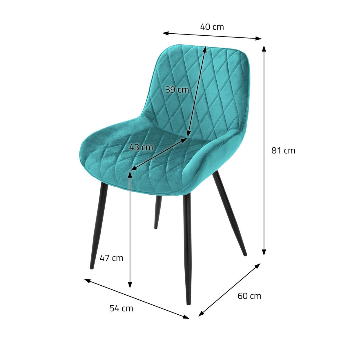 ESSZIMMERSTUHL Samt Türkis 4er Set - Türkis, Textil (54/81/60cm) - ML-DESIGN