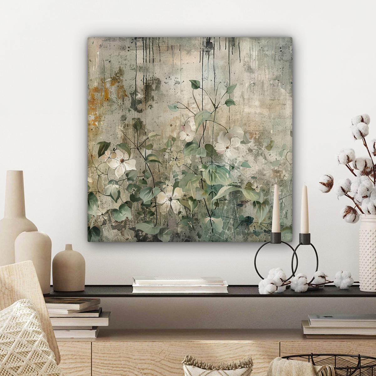 LEINWANDBILD - Blumen - Blätter - Abstrakt - Modern - 50x50 - Room Decor - Grau, Textil (50/50cm) - MuchoWow