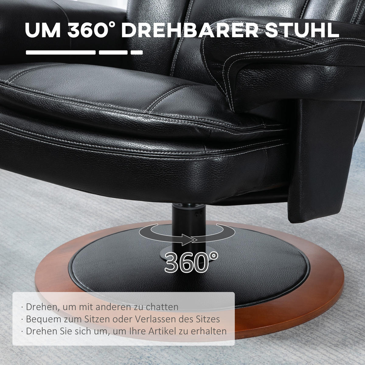 RELAXSESSEL, Fernsehsessel, Schwarz - Schwarz, Leder (97/104/94cm) - HOMCOM