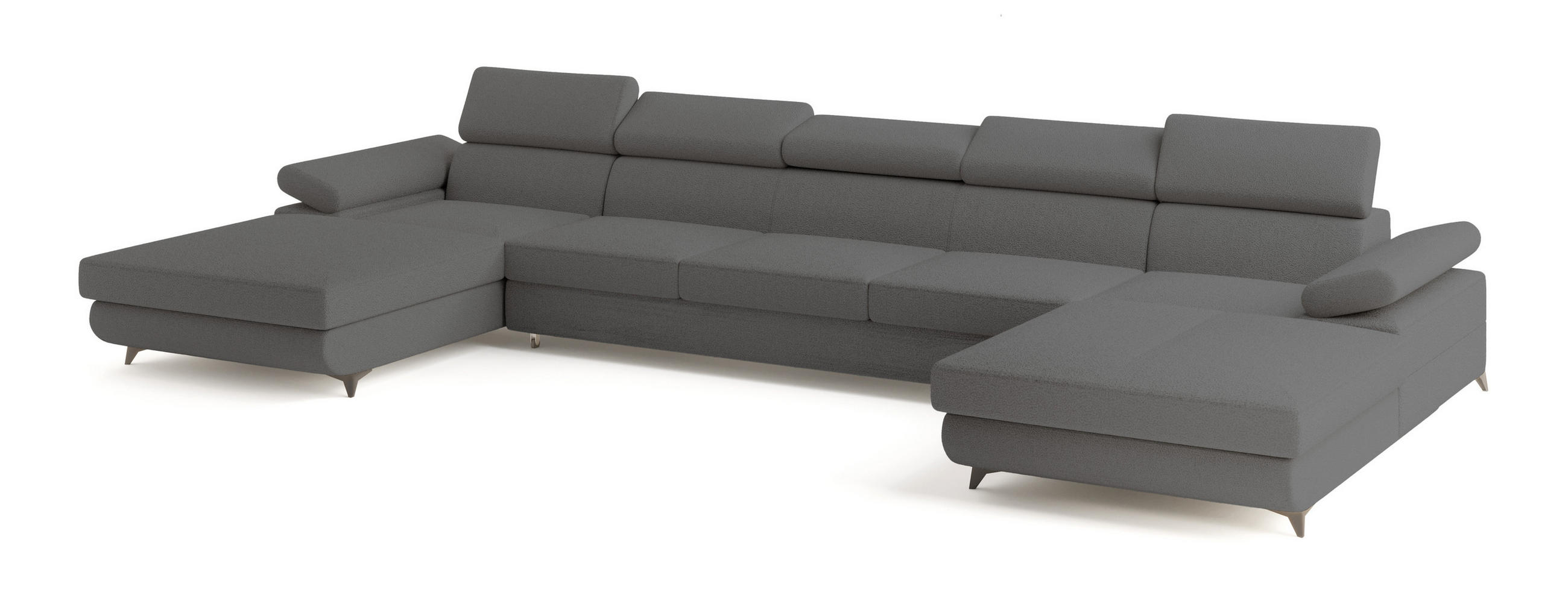 WOHNLANDSCHAFT VIVENTE Grau Boucle-Stoff mit Schlaffunktion - Grau, Holz (410/89/190cm) - MASSENO