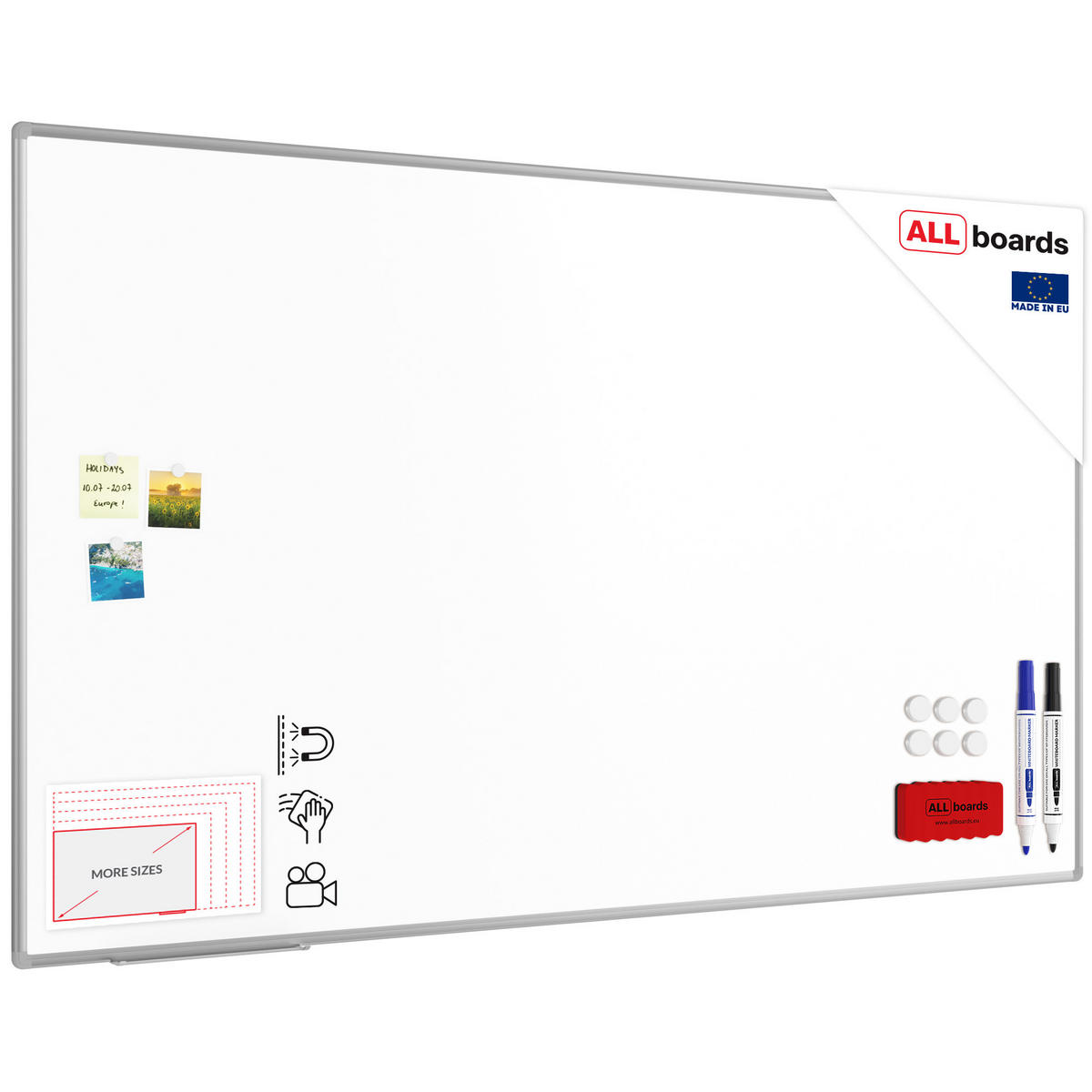 MAGNETISCHE Schreibtafel emailliert P3 - 200x120cm - Weiß, Metall (200/120/1.6cm) - ALLboards
