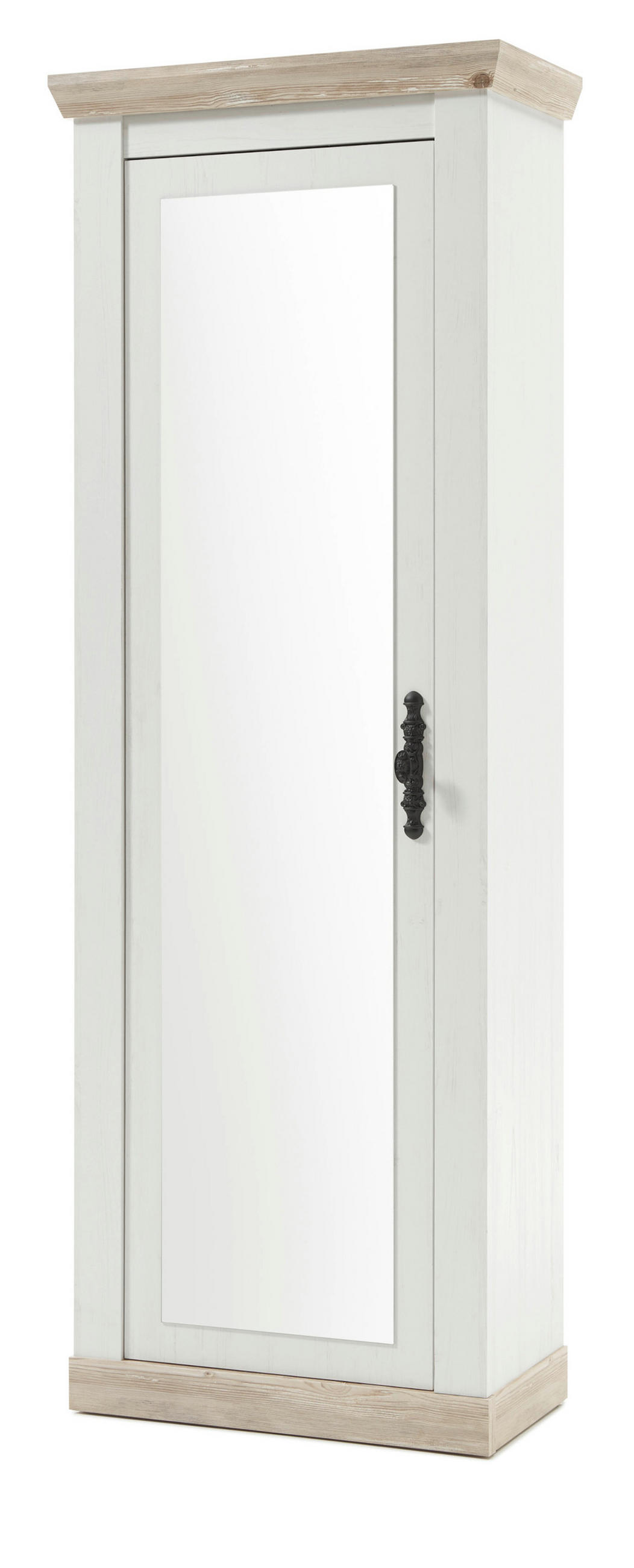 GARDEROBENSCHRANK Pinie weiß, Oslo Pinie Landhaus, Garderobe oder großer Schuhschrank mit Spiegel, 73 x 201 cm - Hellbraun/Anthrazit, Holzwerkstoff/Metall (73/201/38cm) - Furn.Design