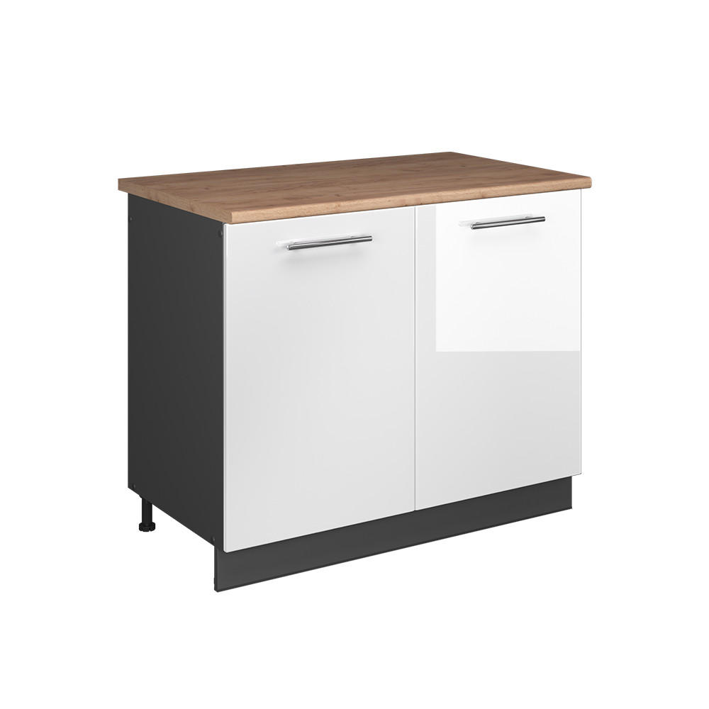 SPÜLENUNTERSCHRANK Fame-Line, Weiß Hochglanz/Anthrazit, 100 cm, AP Eiche - Weiß Hochglanz/Anthrazit, Holzwerkstoff (100/82/60cm) - Vicco