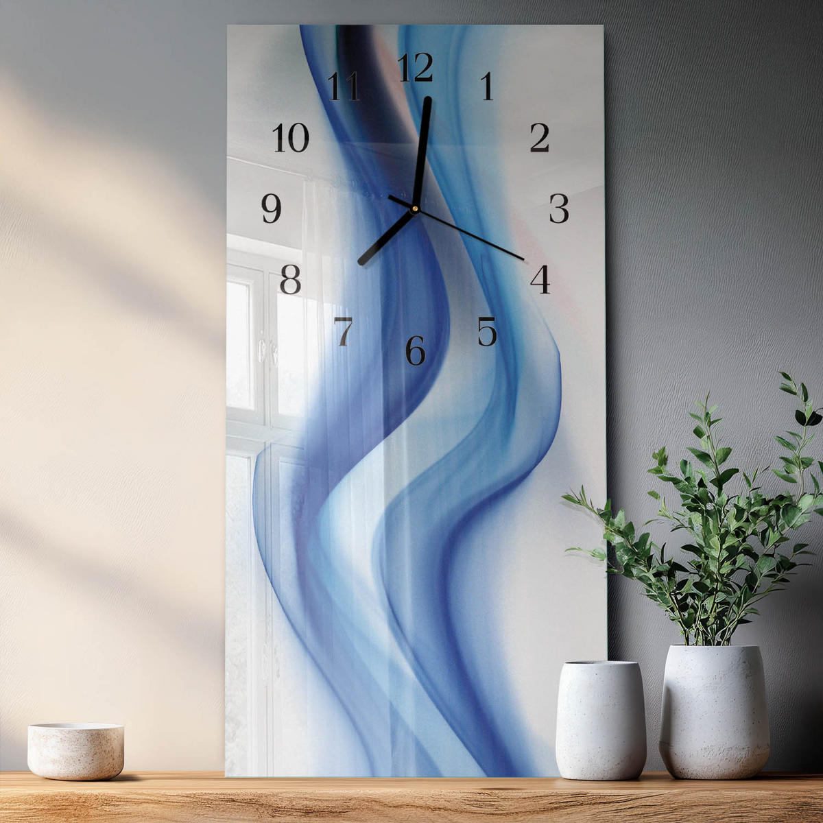 WANDUHR 60x30 cm - Horizont - Blau, Glas (30/60/0.4cm) - TULUP