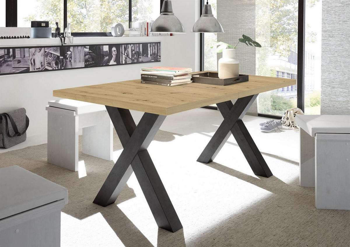 ESSTISCH ausziehbar Eike 7 140 x 90 x 75 Esszimmertisch Schwarzstahl/Asteiche - Eiche Artisan, Holz (140/90/75cm) - 58aufmkessel