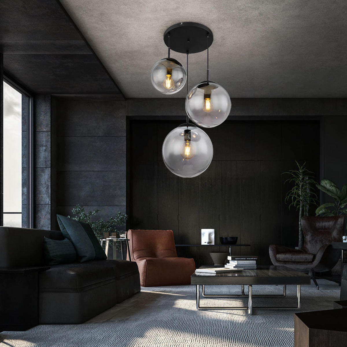 HÄNGELEUCHTE Metall Glas Schwarz Matt 3 Flammig - Schwarz, Glas (52/52/80cm) - Globo Lighting