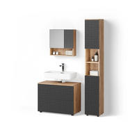 BADMÖBEL-SET Ronco Anthrazit gestreift 3 Teile, mit Schubladenschrank und Hochschrank - Eichefarben/Anthrazit, Holzwerkstoff (80/58/41cm) - Livinity®